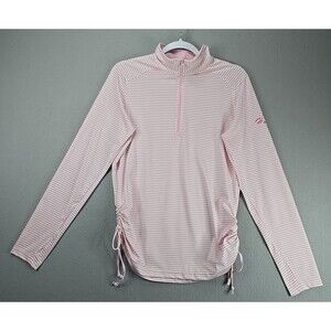 Straight Down Top Women’s Large Striped Quarter Zip Long Sleeve Performance Pink